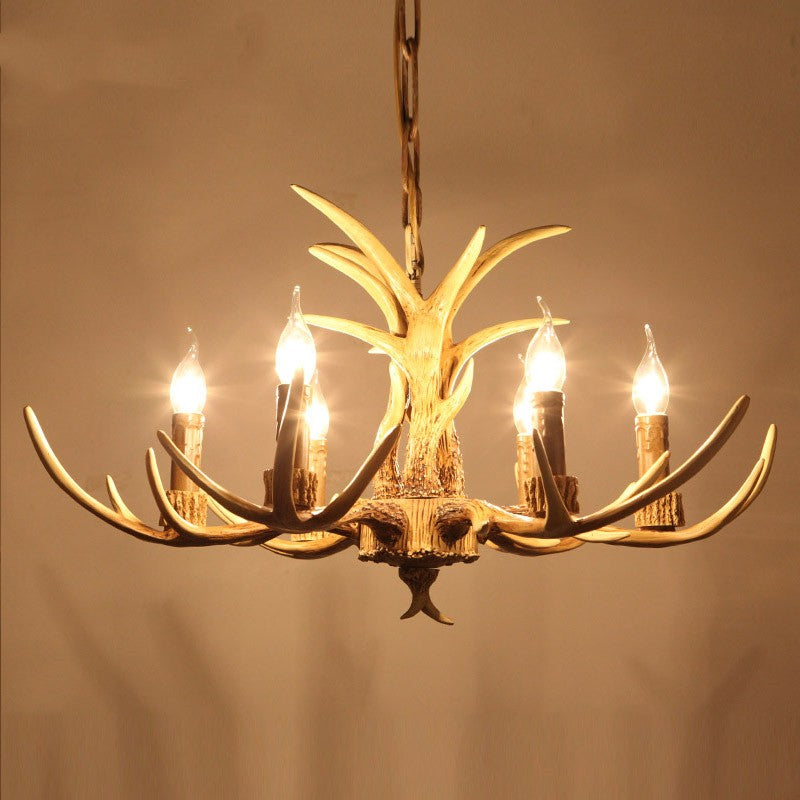 Artistic Deer Antler Chandelier – Retro Resin Horn Candle Light Design