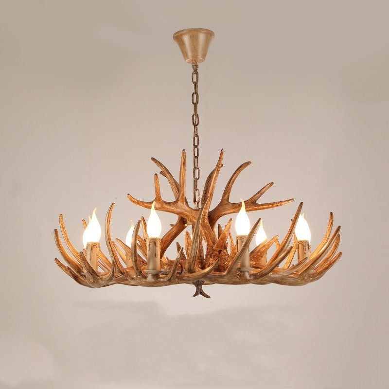 Artistic Deer Antler Chandelier – Retro Resin Horn Candle Light Design
