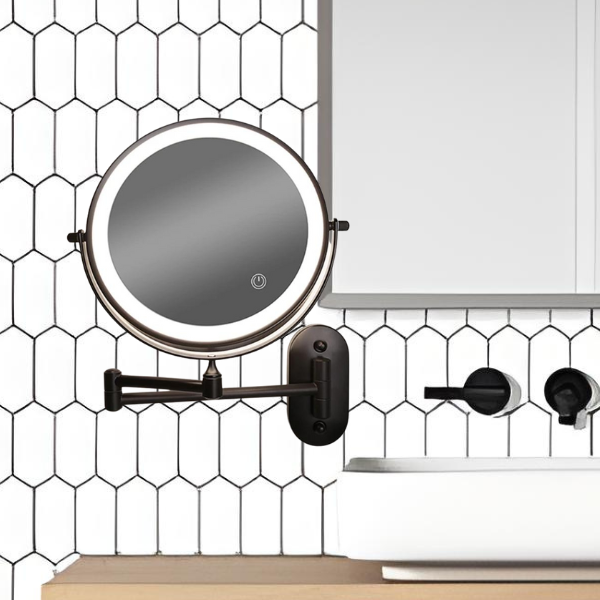 Black Rechargeable LED Makeup Mirror – Perfect for Bathroom Use - Atelier Dubois Paris