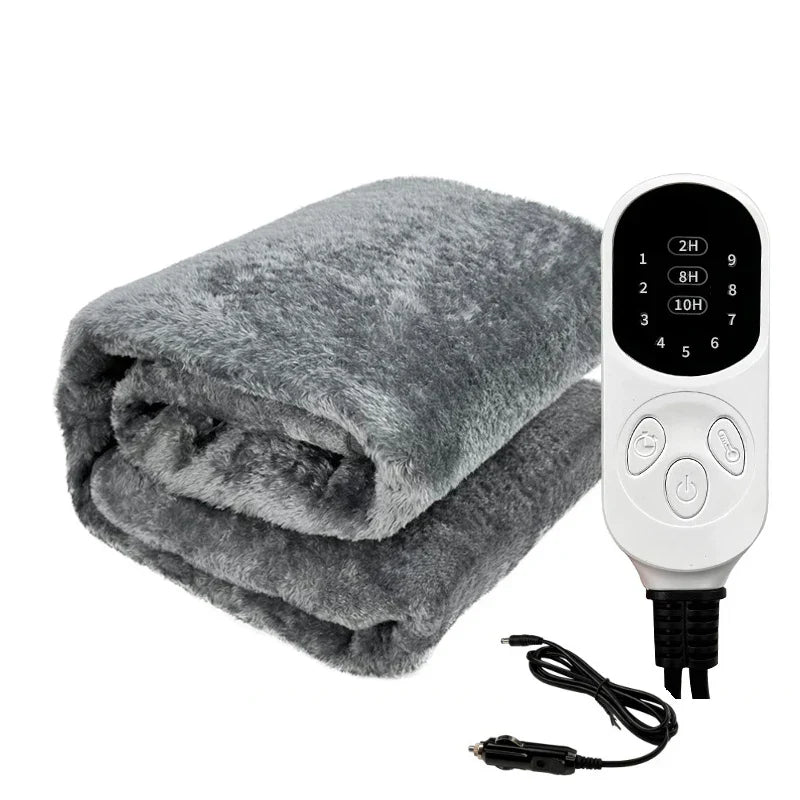 Portable & Washable Fluffy Grey Electric Blanket | Heated Throw for Home or Travel