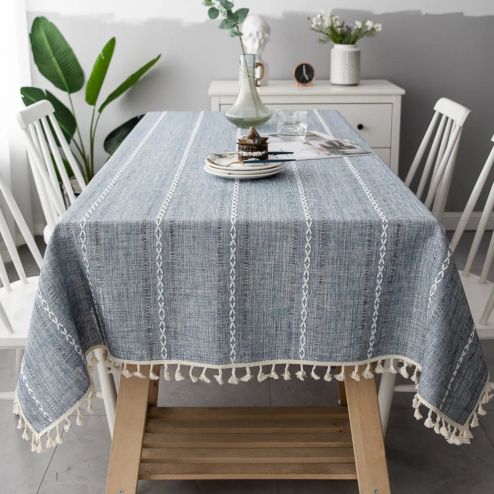 Timeless Cotton-Linen Tablecloth Featuring Tassels