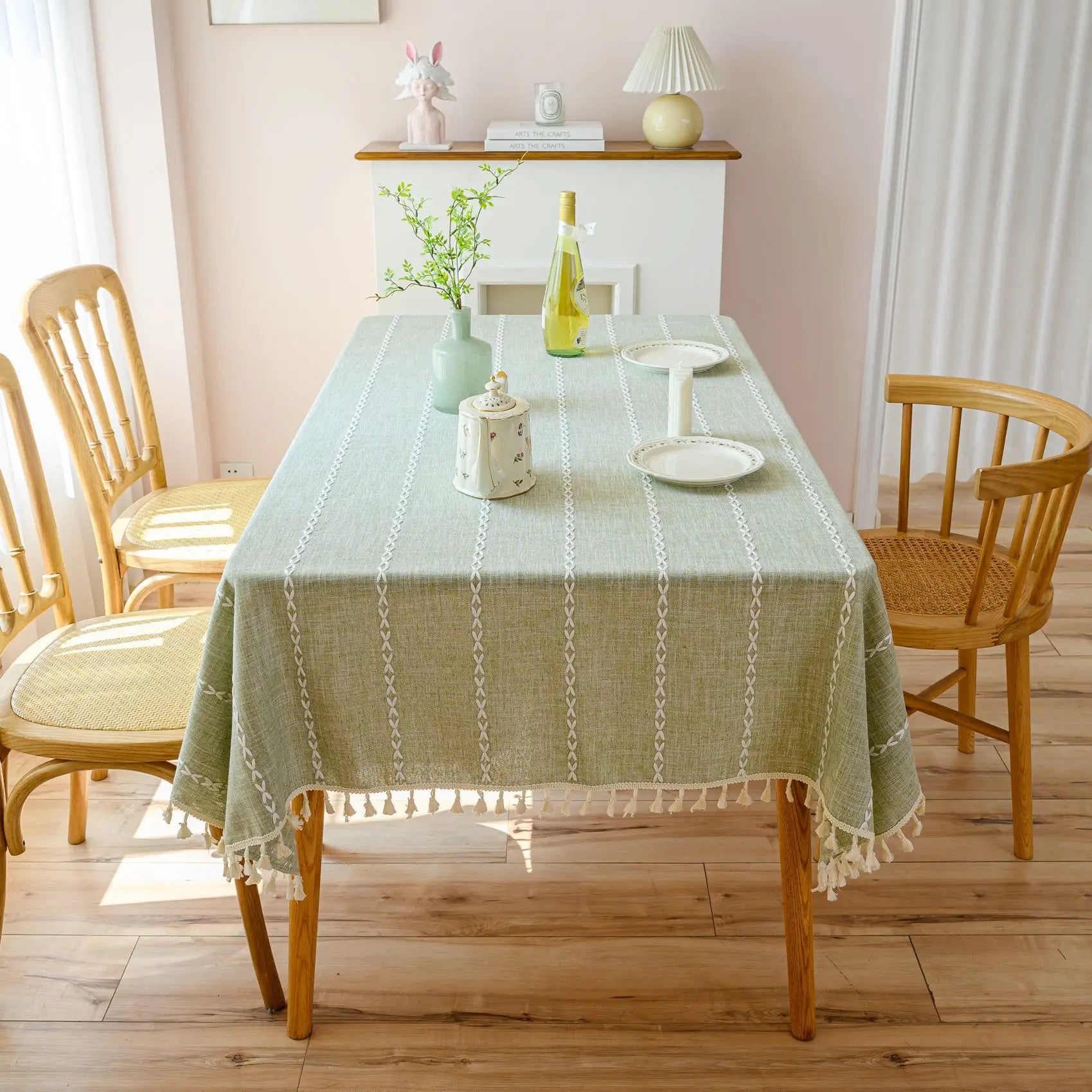 Timeless Cotton-Linen Tablecloth Featuring Tassels
