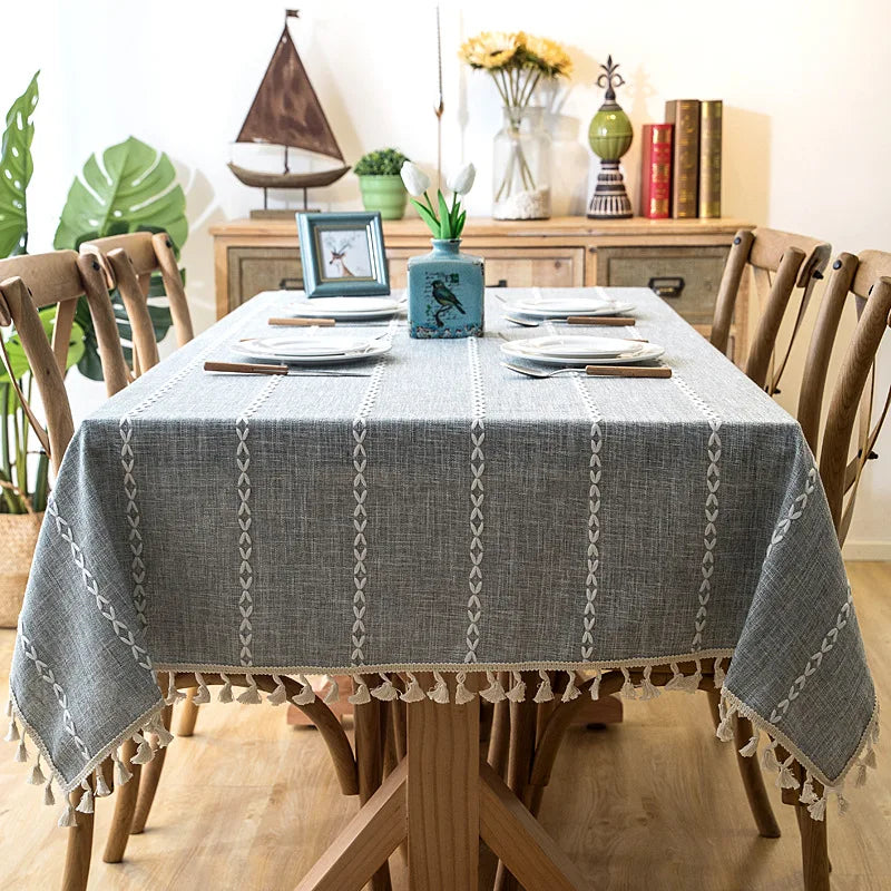 Timeless Cotton-Linen Tablecloth Featuring Tassels