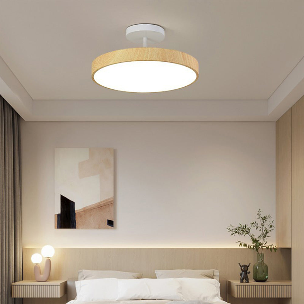 Semi-Flush Wooden LED Ceiling Lamp – Contemporary Style