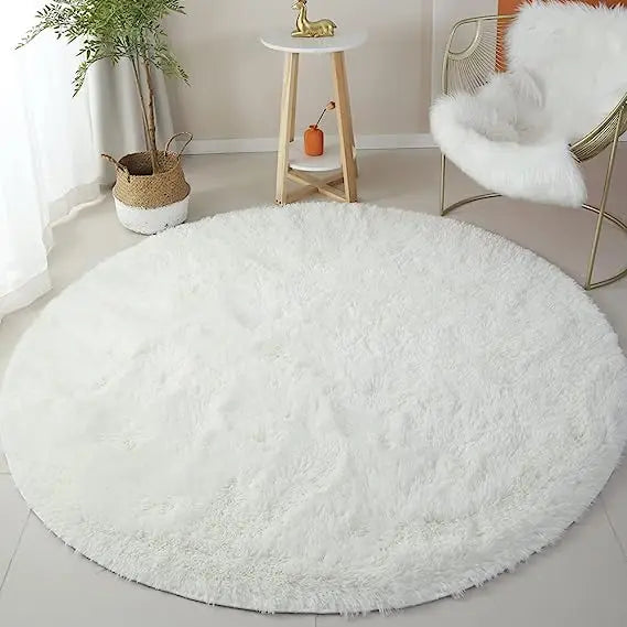 Shaggy Top and Dense Pile Round Floor Rug