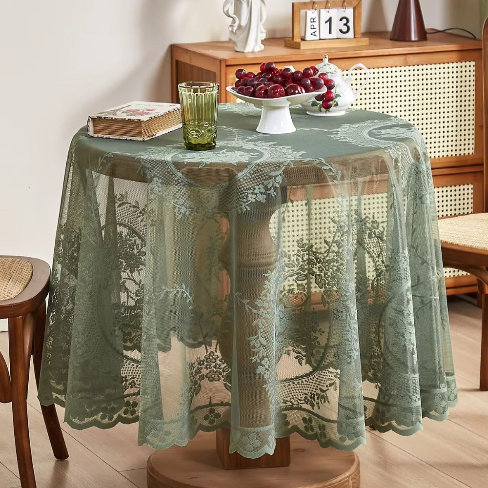 Delicate Sheer Lace Tablecloth | Floral Round Design