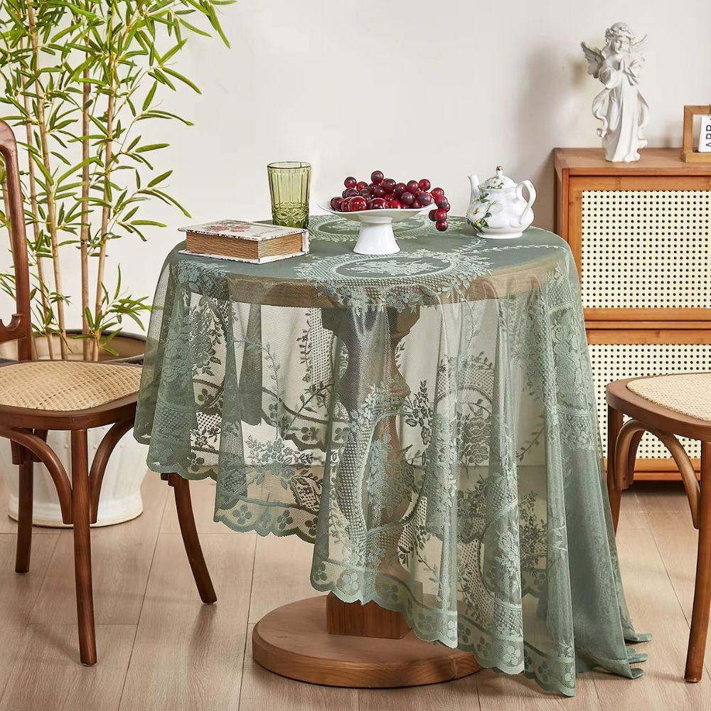 Delicate Sheer Lace Tablecloth | Floral Round Design