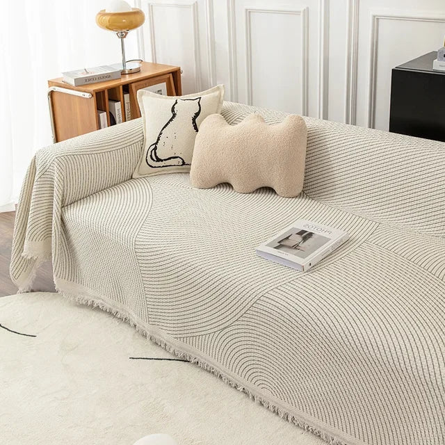 Traditional Sofa Cover with Decorative Tassels