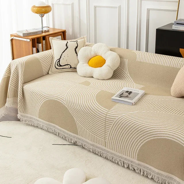 Traditional Sofa Cover with Decorative Tassels