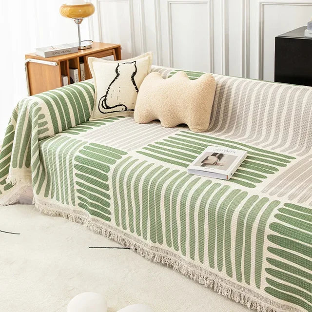 Traditional Sofa Cover with Decorative Tassels