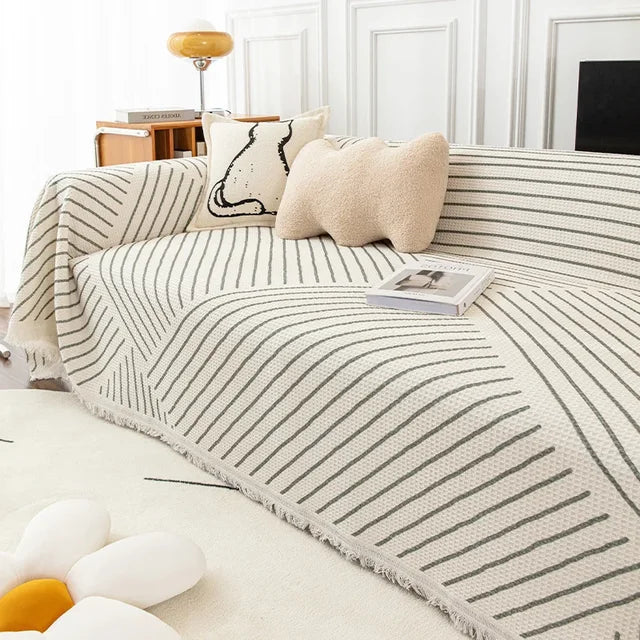 Traditional Sofa Cover with Decorative Tassels