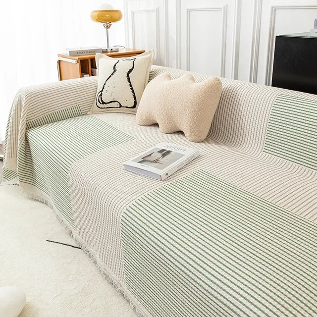 Traditional Sofa Cover with Decorative Tassels