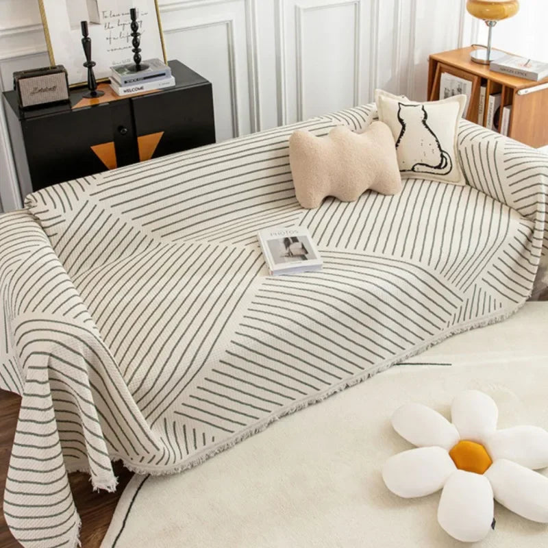 Traditional Sofa Cover with Decorative Tassels