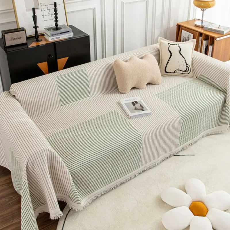 Traditional Sofa Cover with Decorative Tassels