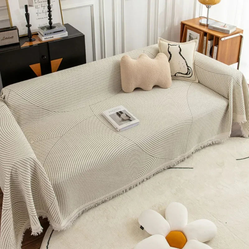 Traditional Sofa Cover with Decorative Tassels