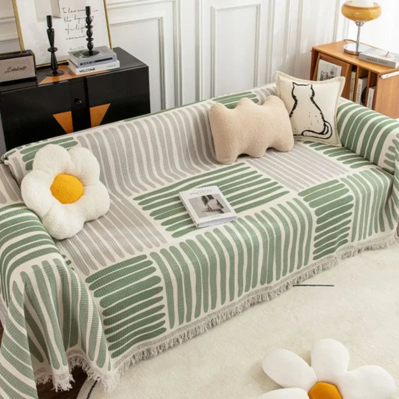 Traditional Sofa Cover with Decorative Tassels