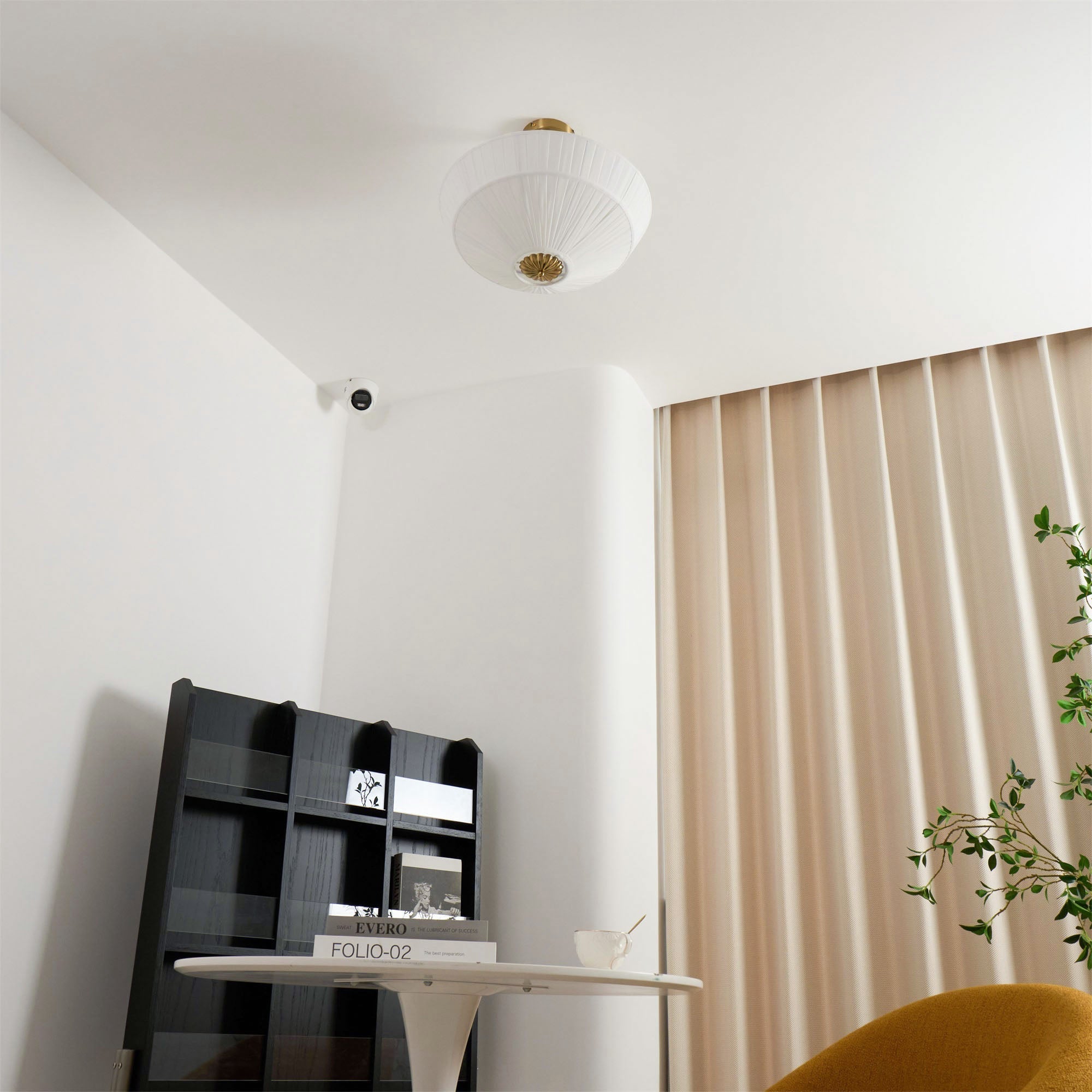Ivory White Fabric Shade Ceiling Light – Flush Mount with Iron Base