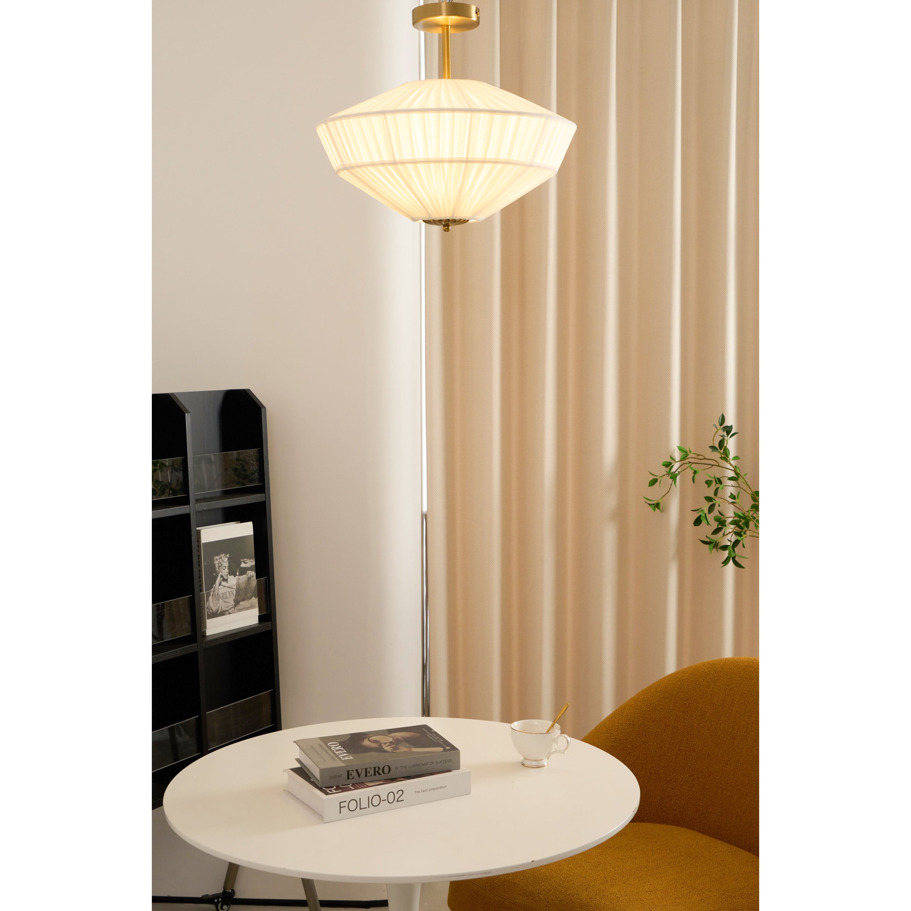 Ivory White Fabric Shade Ceiling Light – Flush Mount with Iron Base