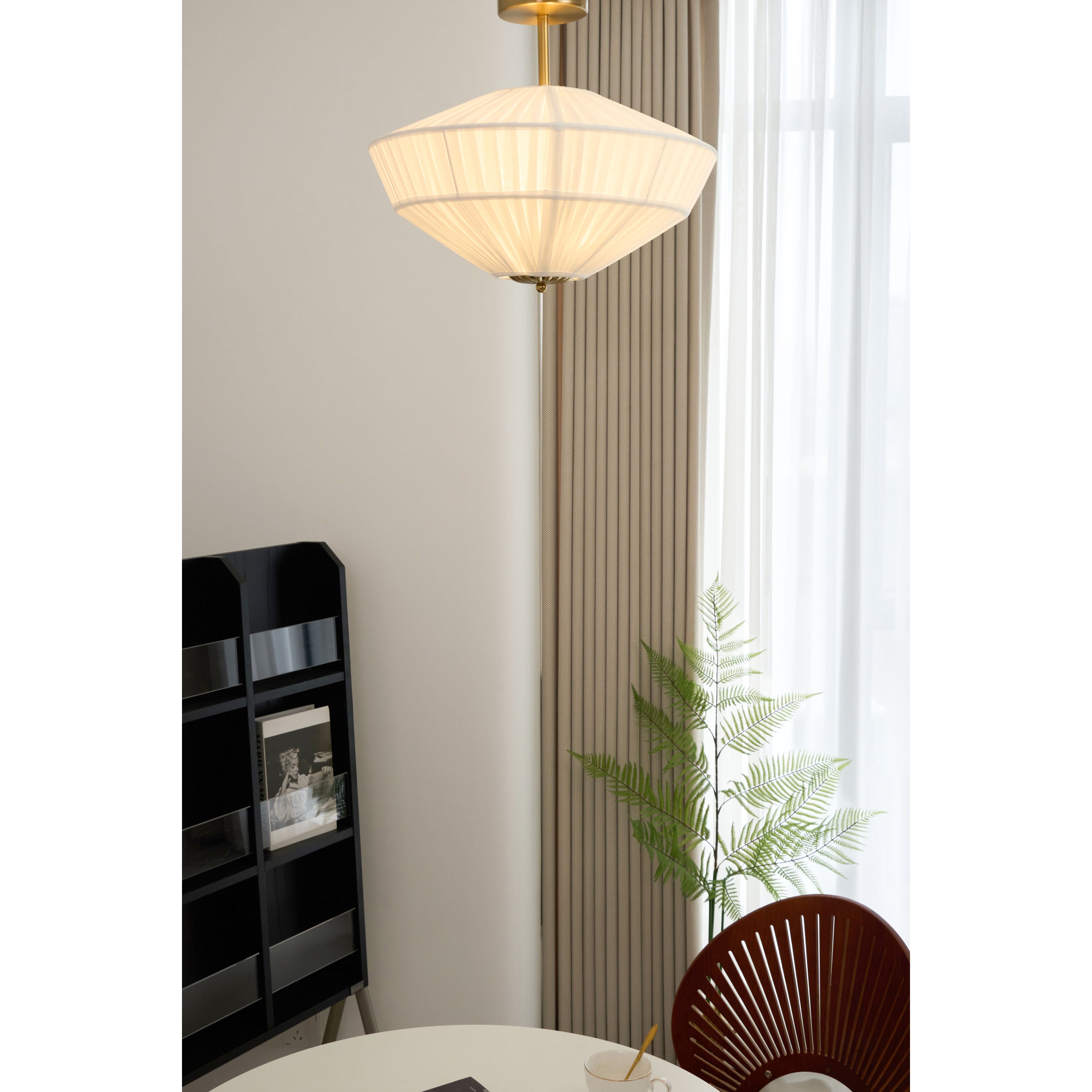 Ivory White Fabric Shade Ceiling Light – Flush Mount with Iron Base