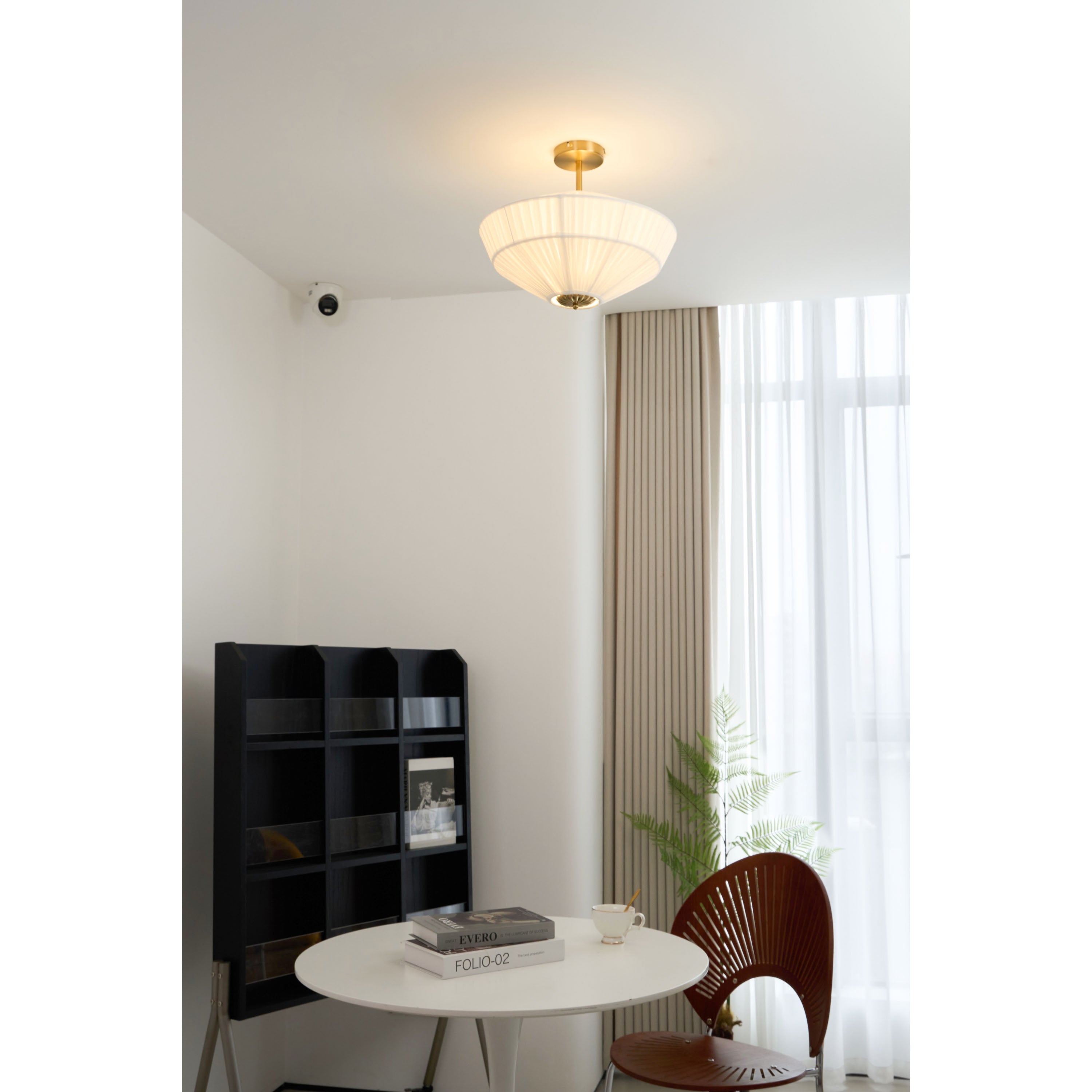 Ivory White Fabric Shade Ceiling Light – Flush Mount with Iron Base