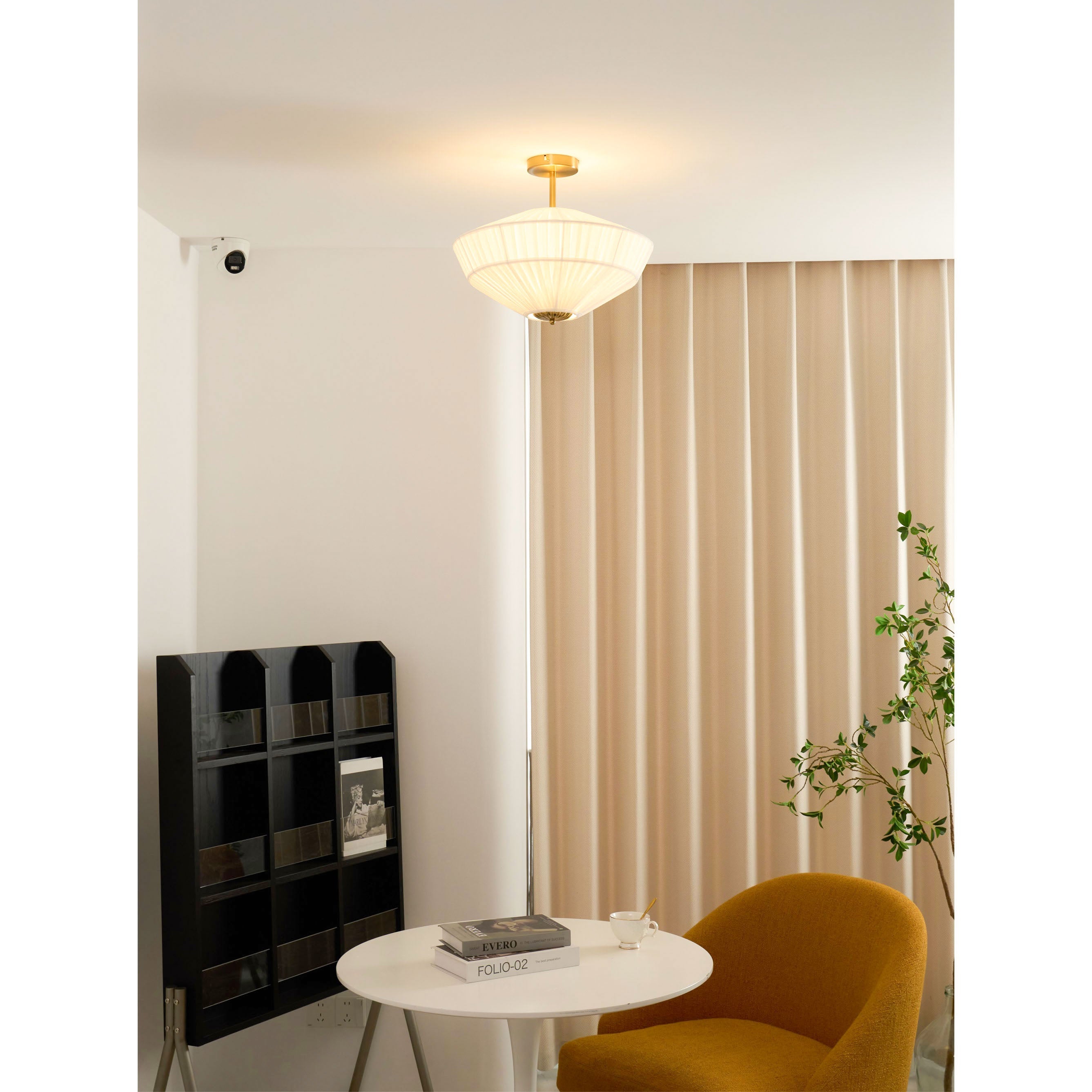 Ivory White Fabric Shade Ceiling Light – Flush Mount with Iron Base