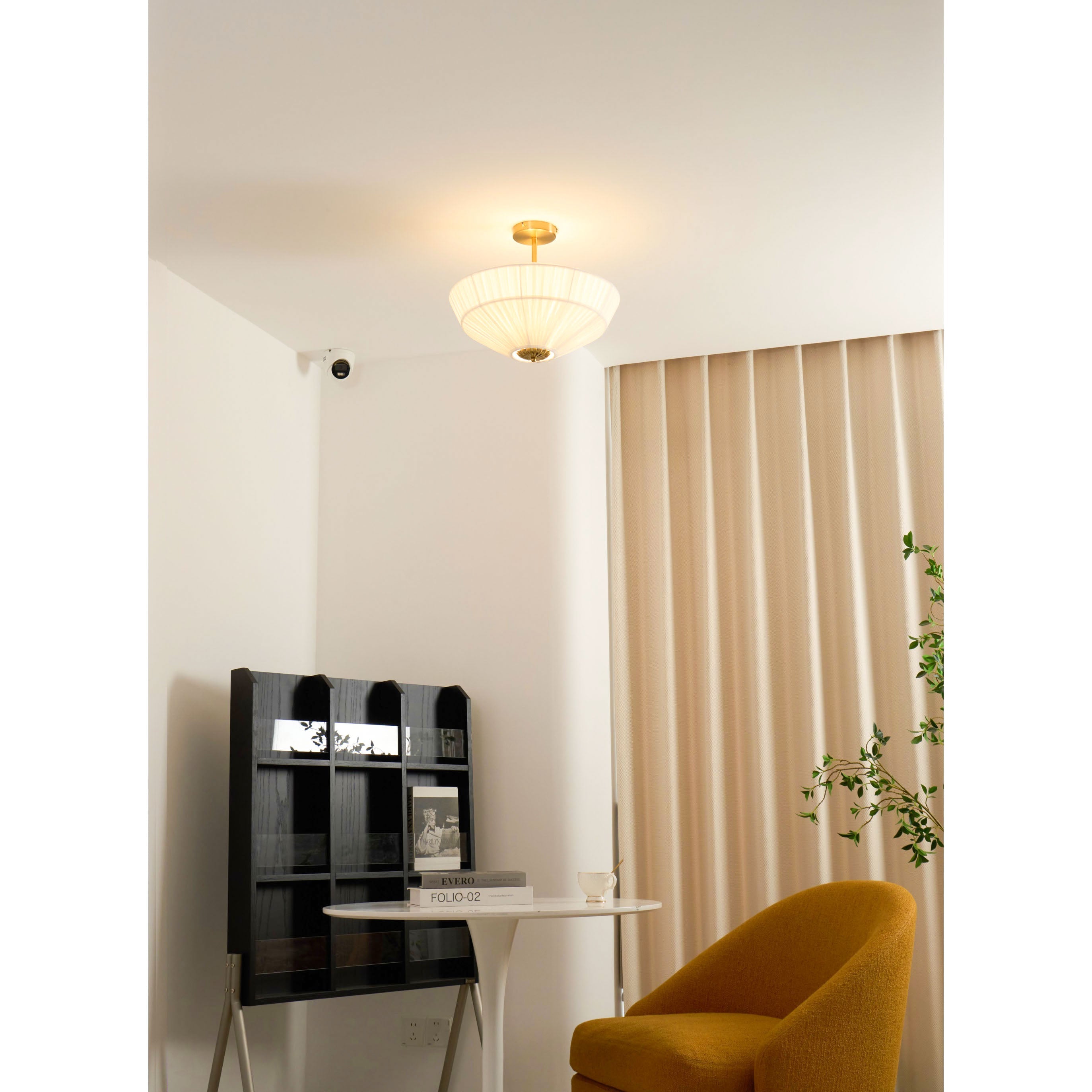 Ivory White Fabric Shade Ceiling Light – Flush Mount with Iron Base