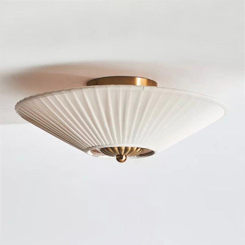 Ivory White Fabric Shade Ceiling Light – Flush Mount with Iron Base