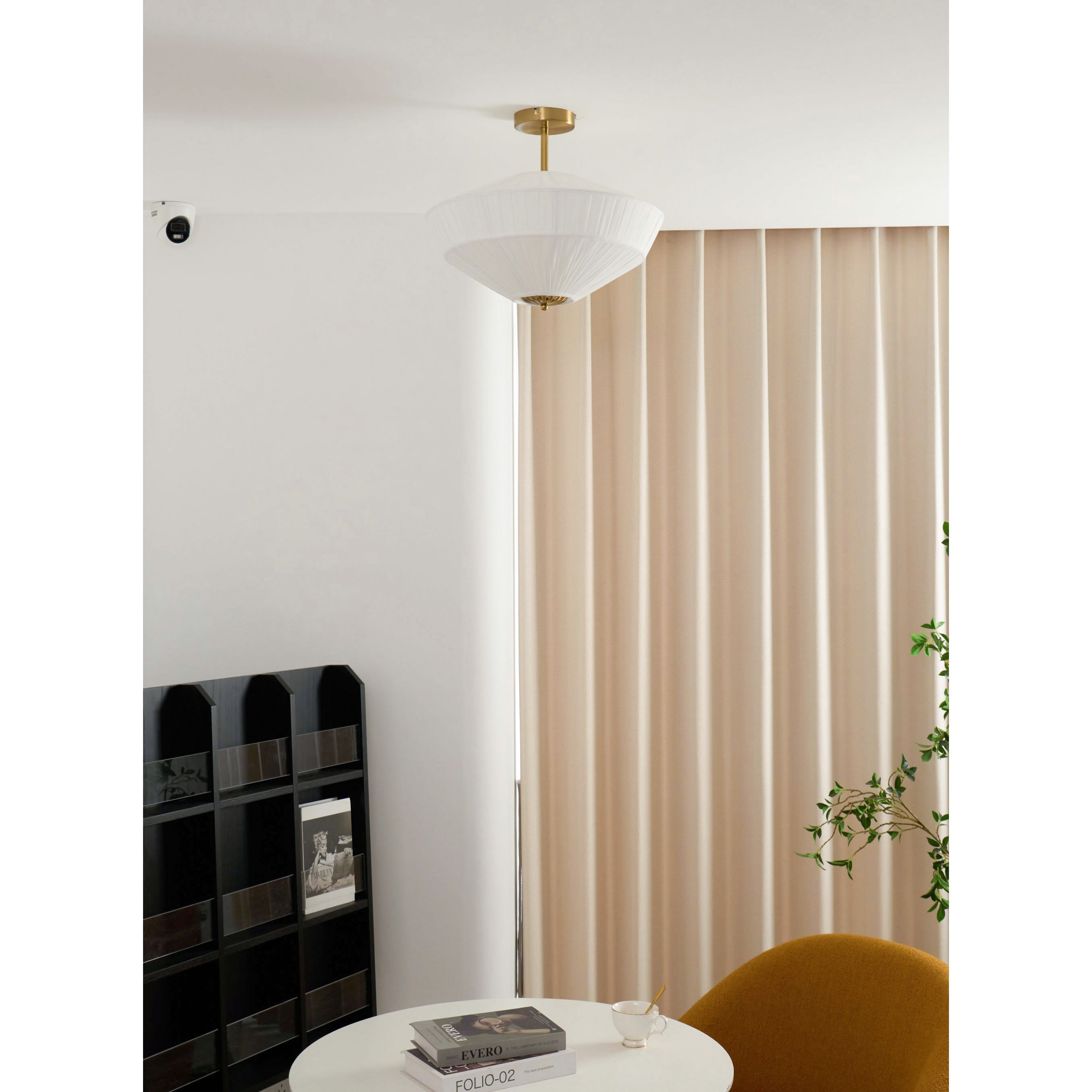 Ivory White Fabric Shade Ceiling Light – Flush Mount with Iron Base