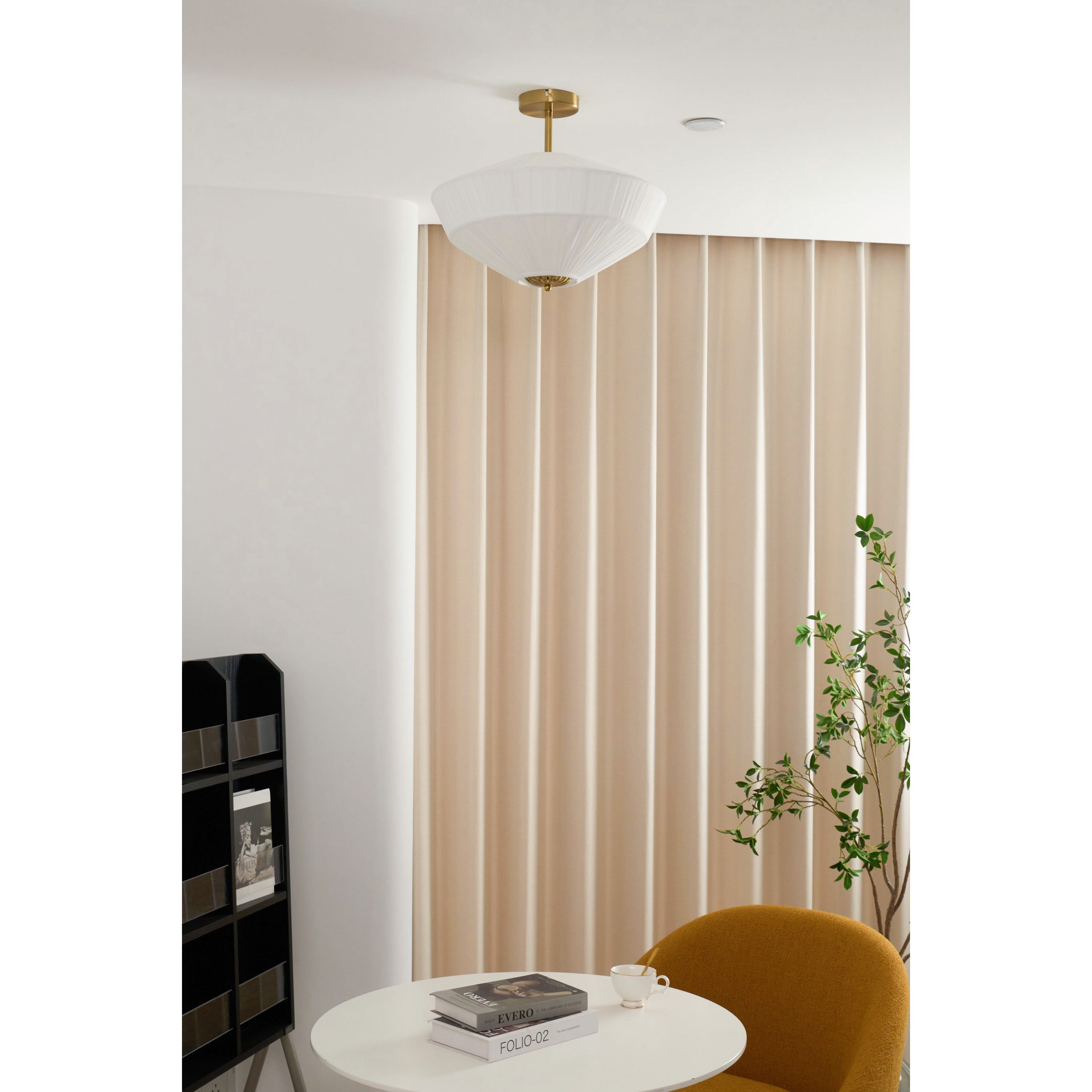 Ivory White Fabric Shade Ceiling Light – Flush Mount with Iron Base