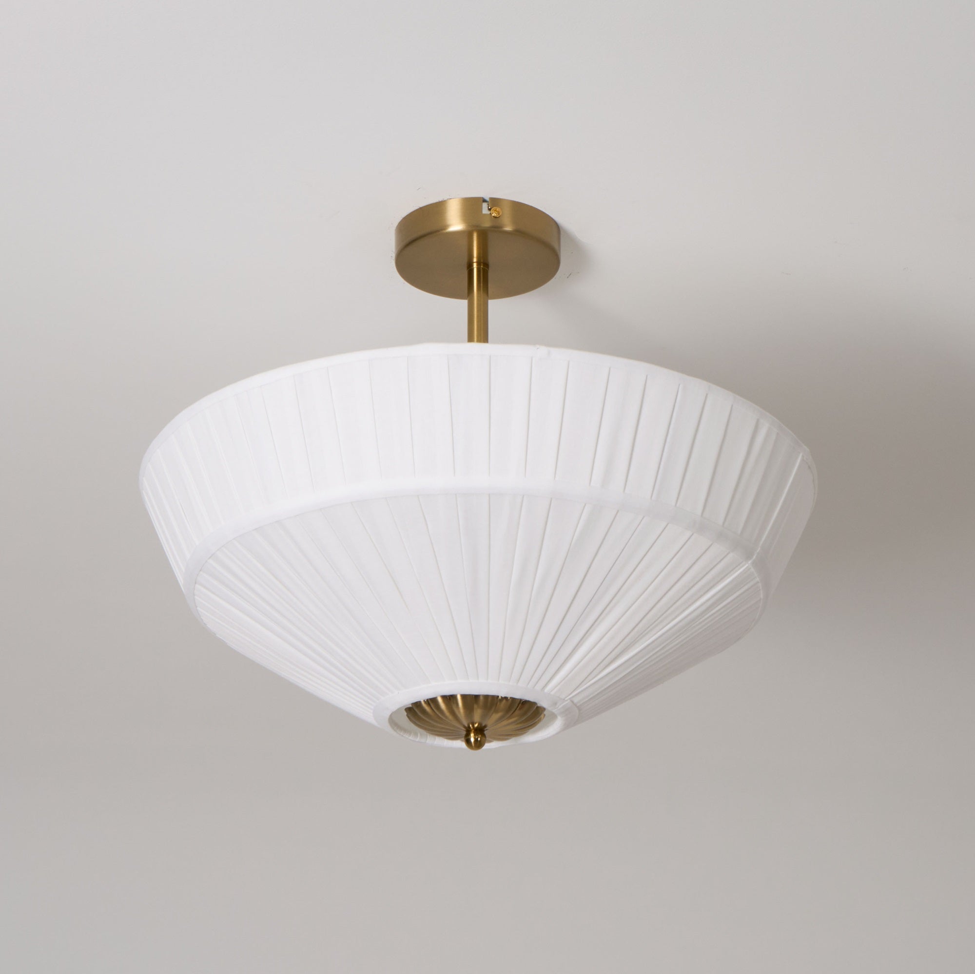 Ivory White Fabric Shade Ceiling Light – Flush Mount with Iron Base
