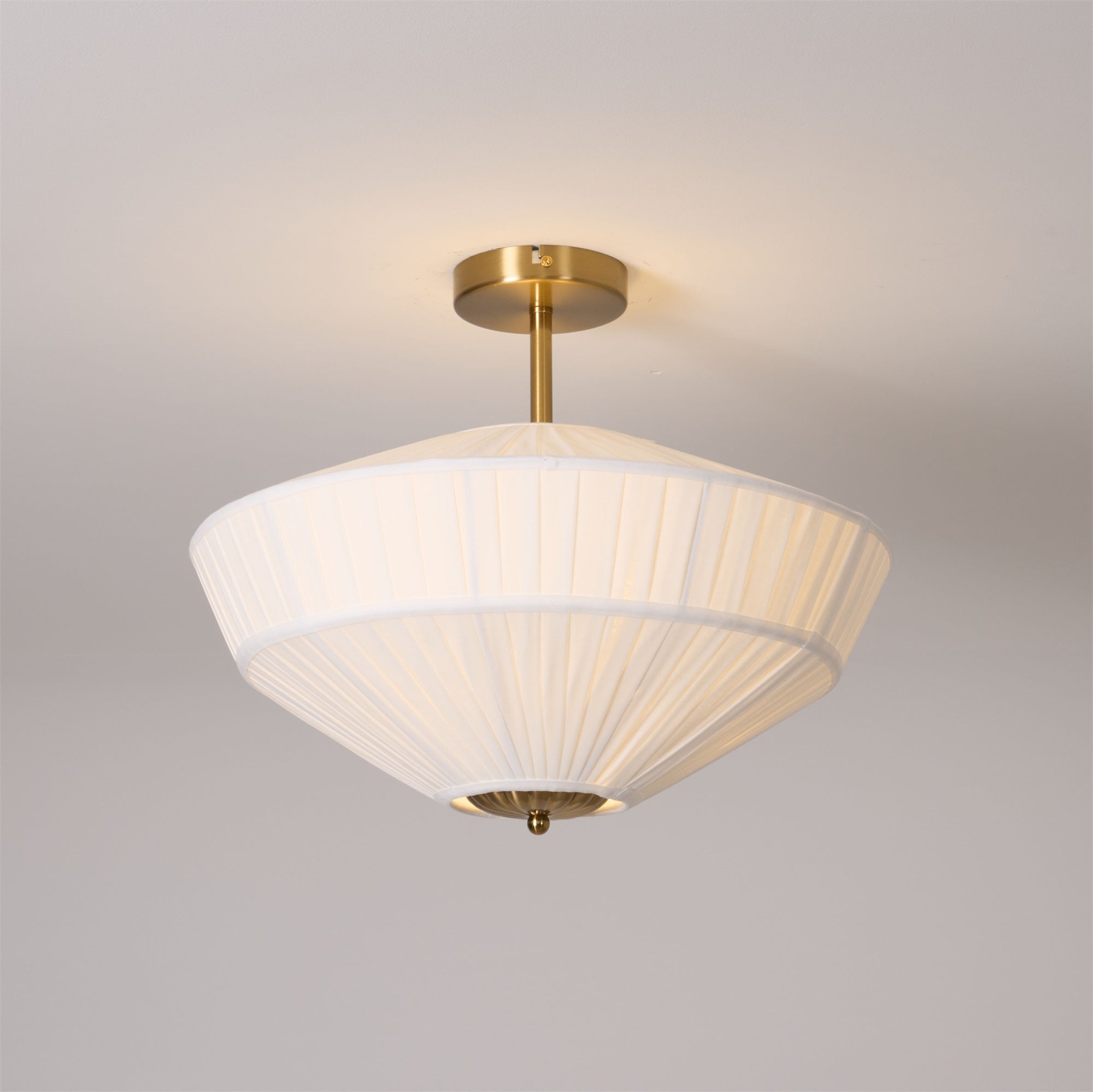 Ivory White Fabric Shade Ceiling Light – Flush Mount with Iron Base