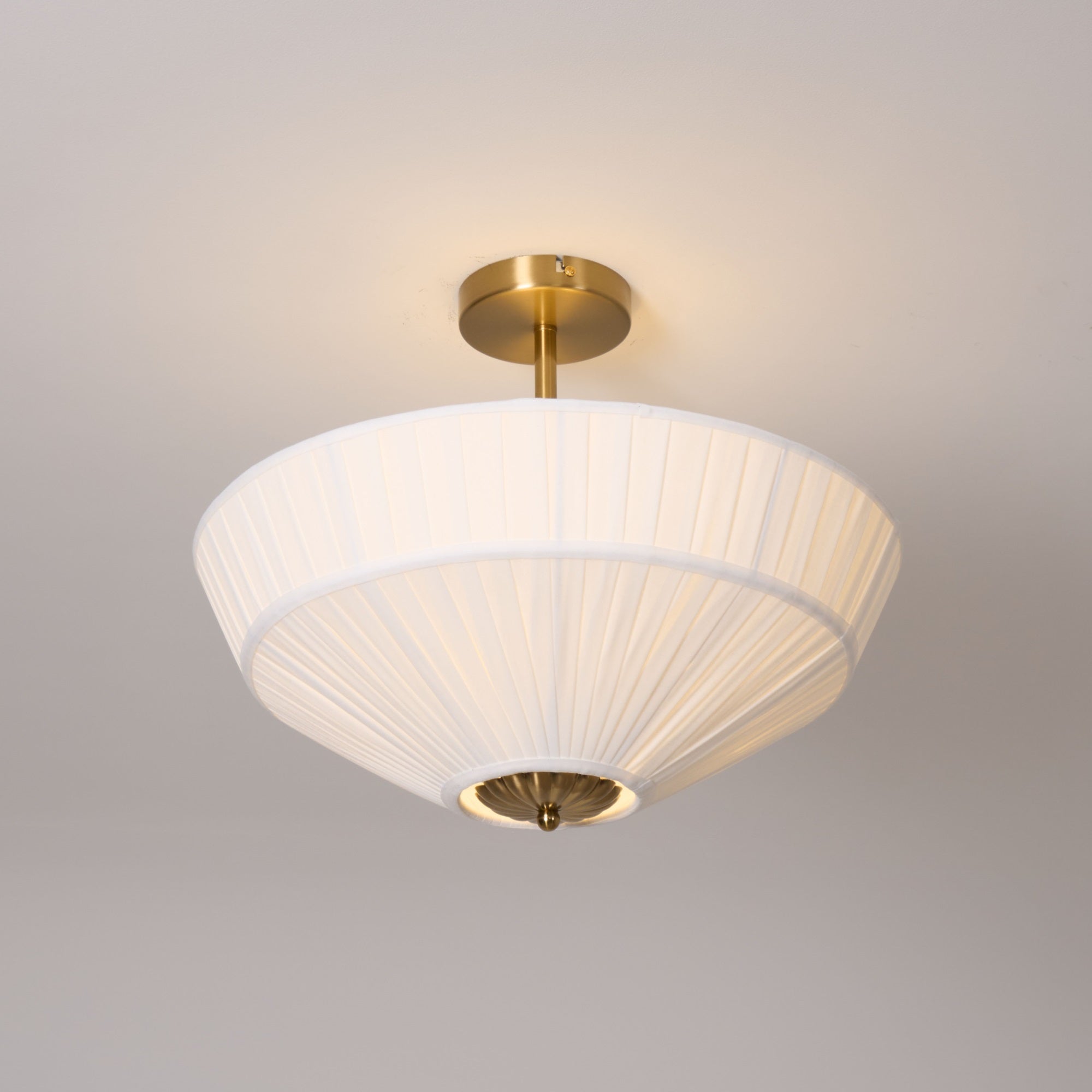 Ivory White Fabric Shade Ceiling Light – Flush Mount with Iron Base