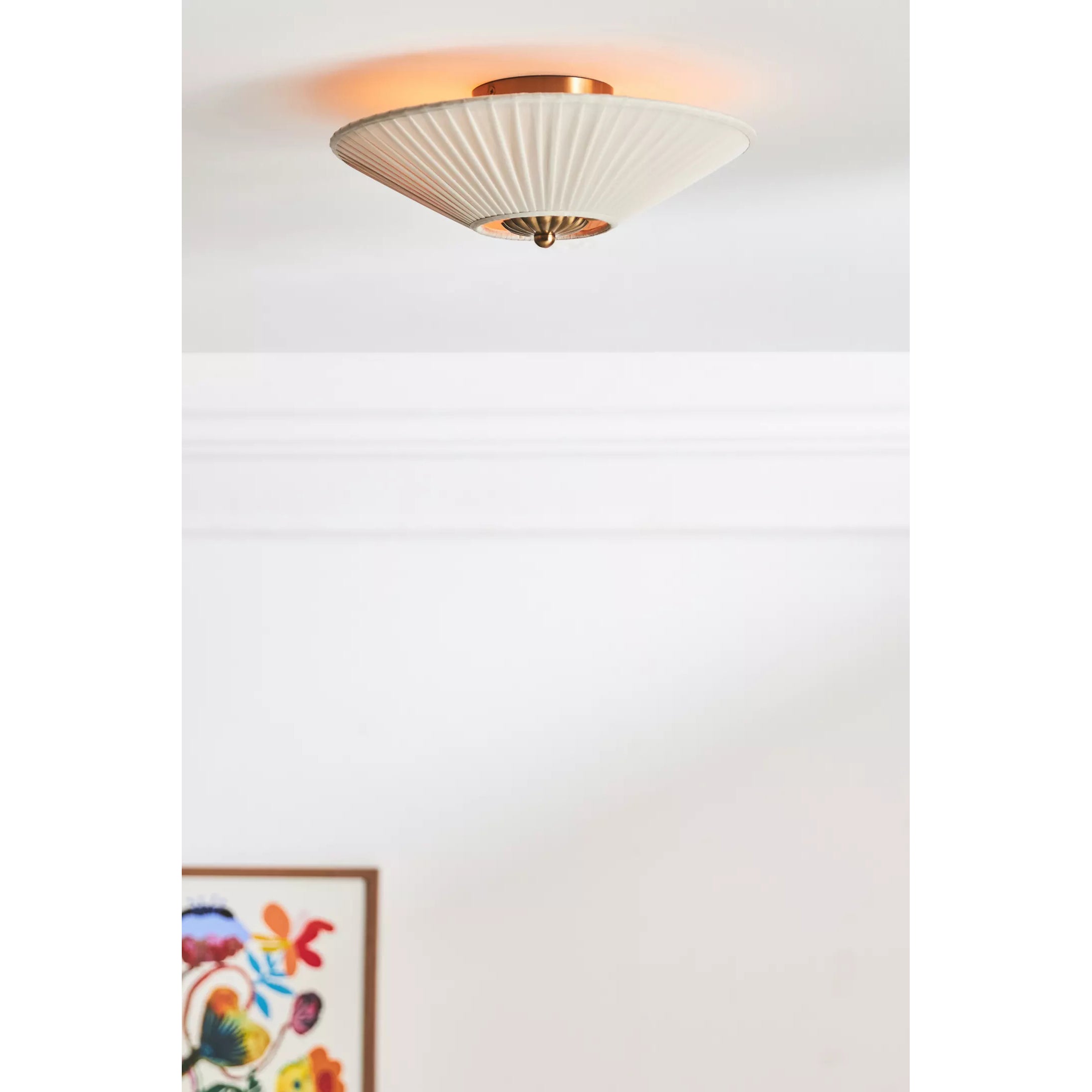 Ivory White Fabric Shade Ceiling Light – Flush Mount with Iron Base