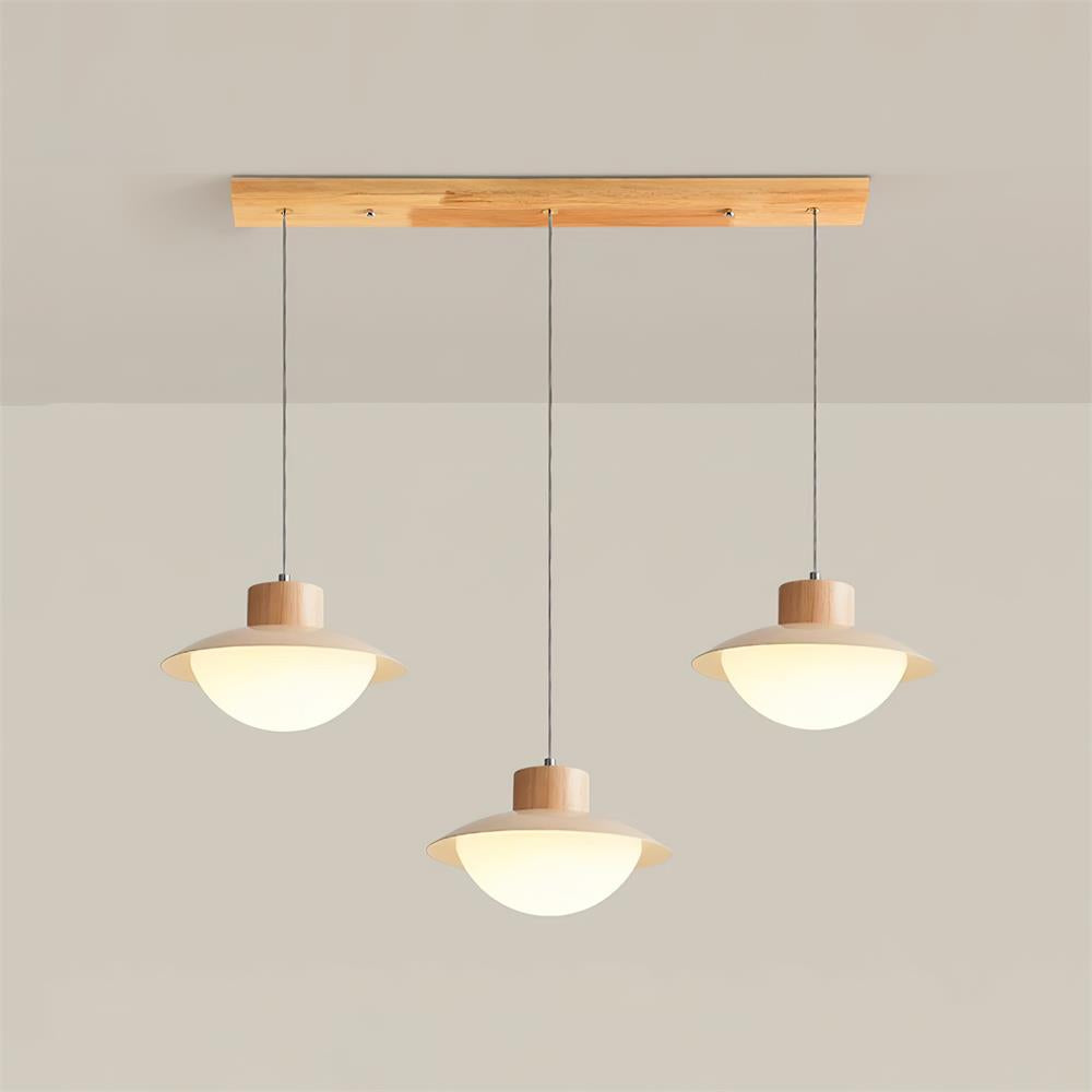 Modern 3-Head LED Pendant Light – Metal, Wood & PE Design