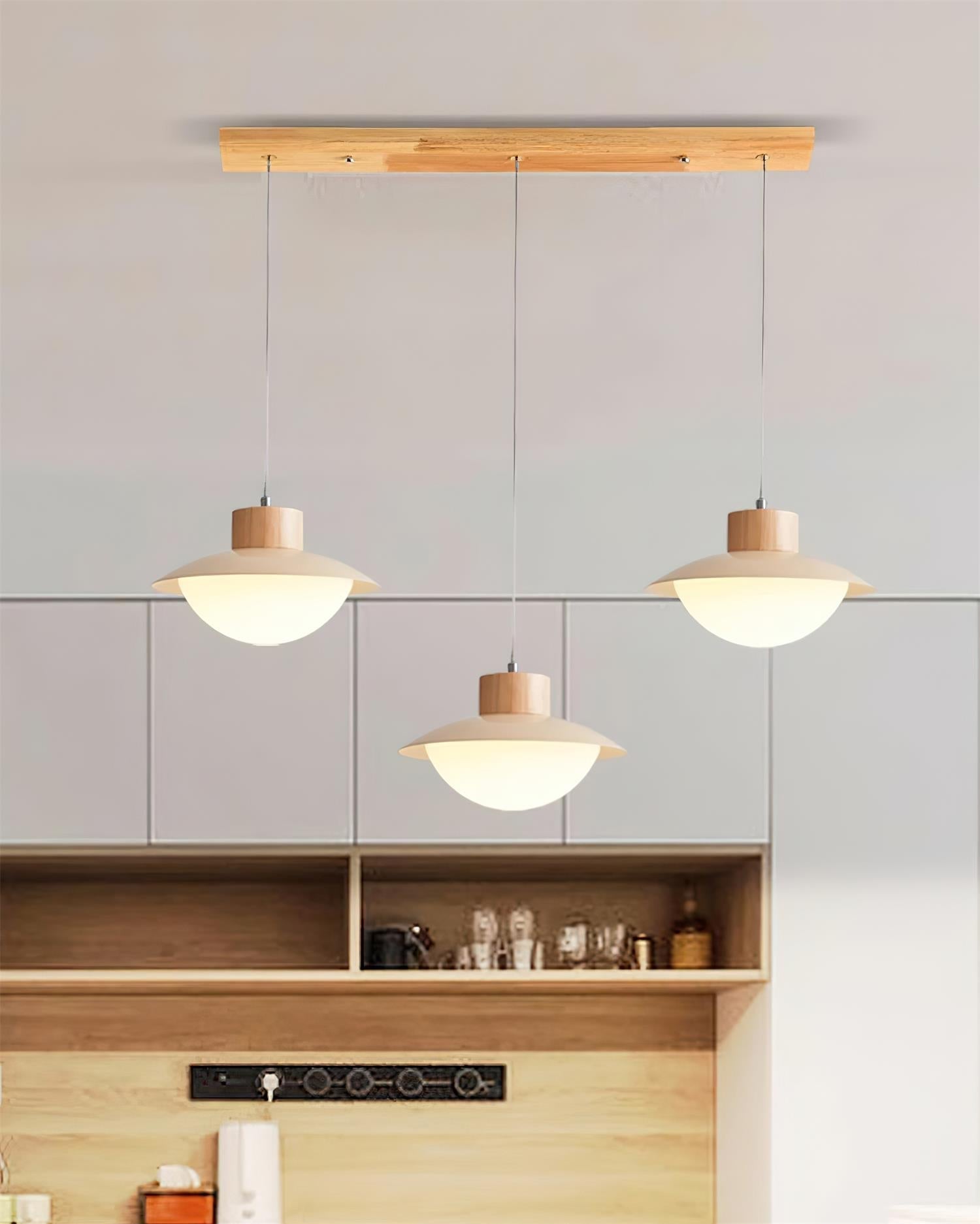 Modern 3-Head LED Pendant Light – Metal, Wood & PE Design