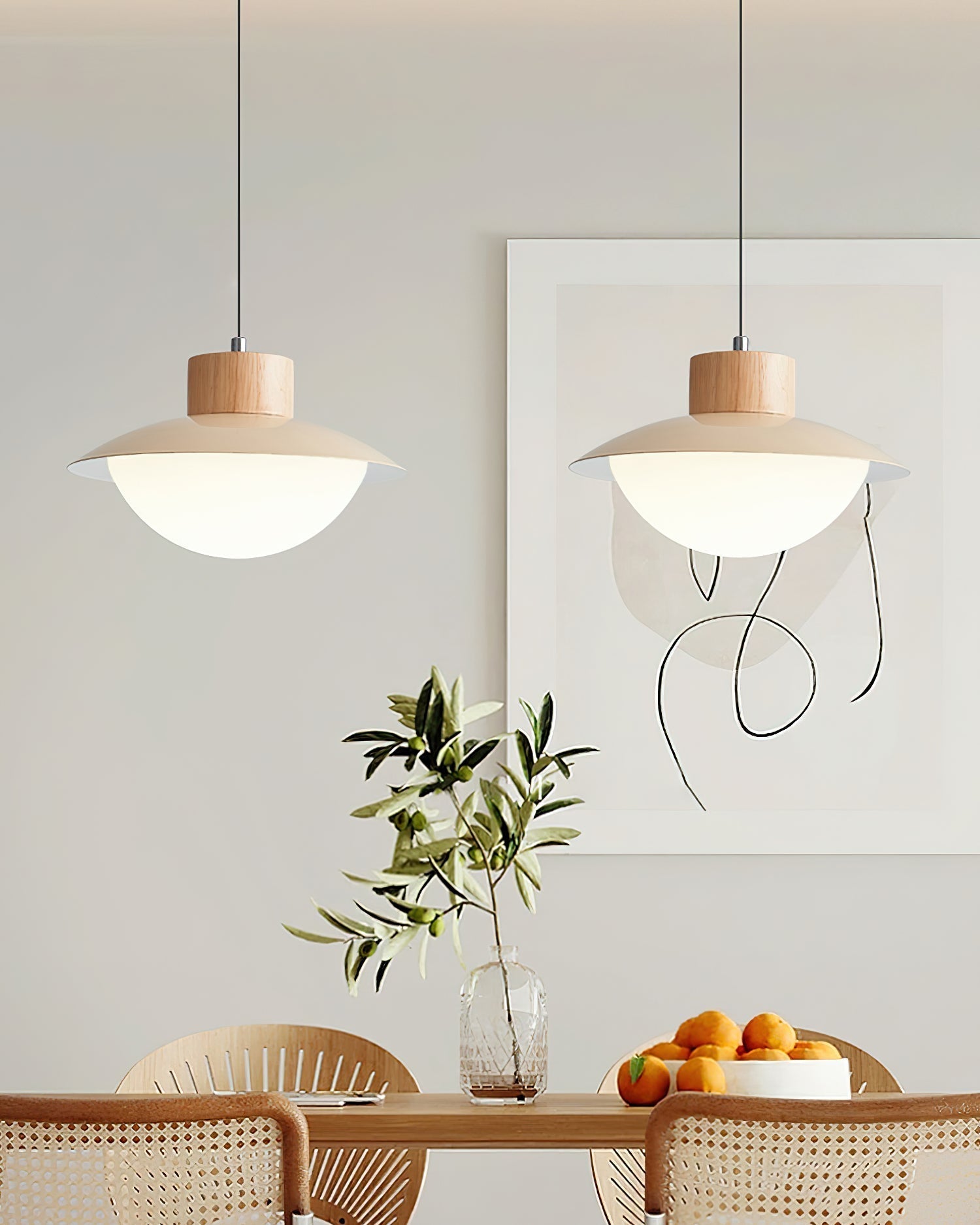 Modern 3-Head LED Pendant Light – Metal, Wood & PE Design