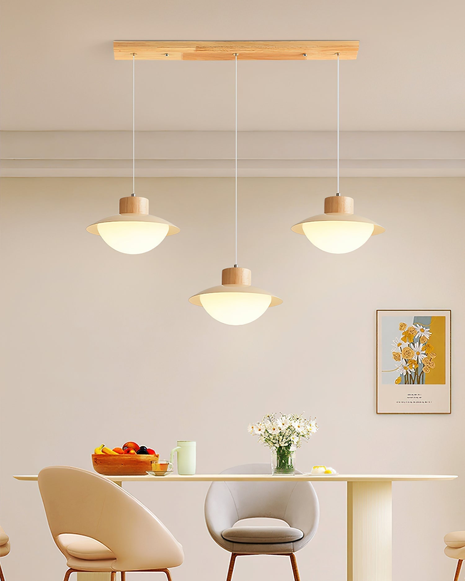 Modern 3-Head LED Pendant Light – Metal, Wood & PE Design