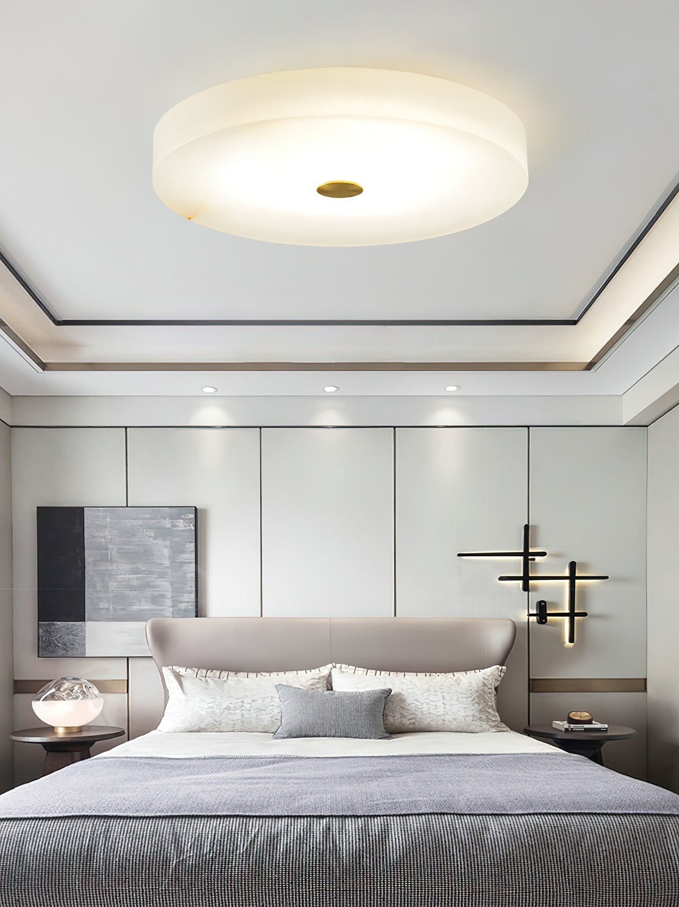 Alabaster Stone Ceiling Lamp – Warm Glow with Brass Accents