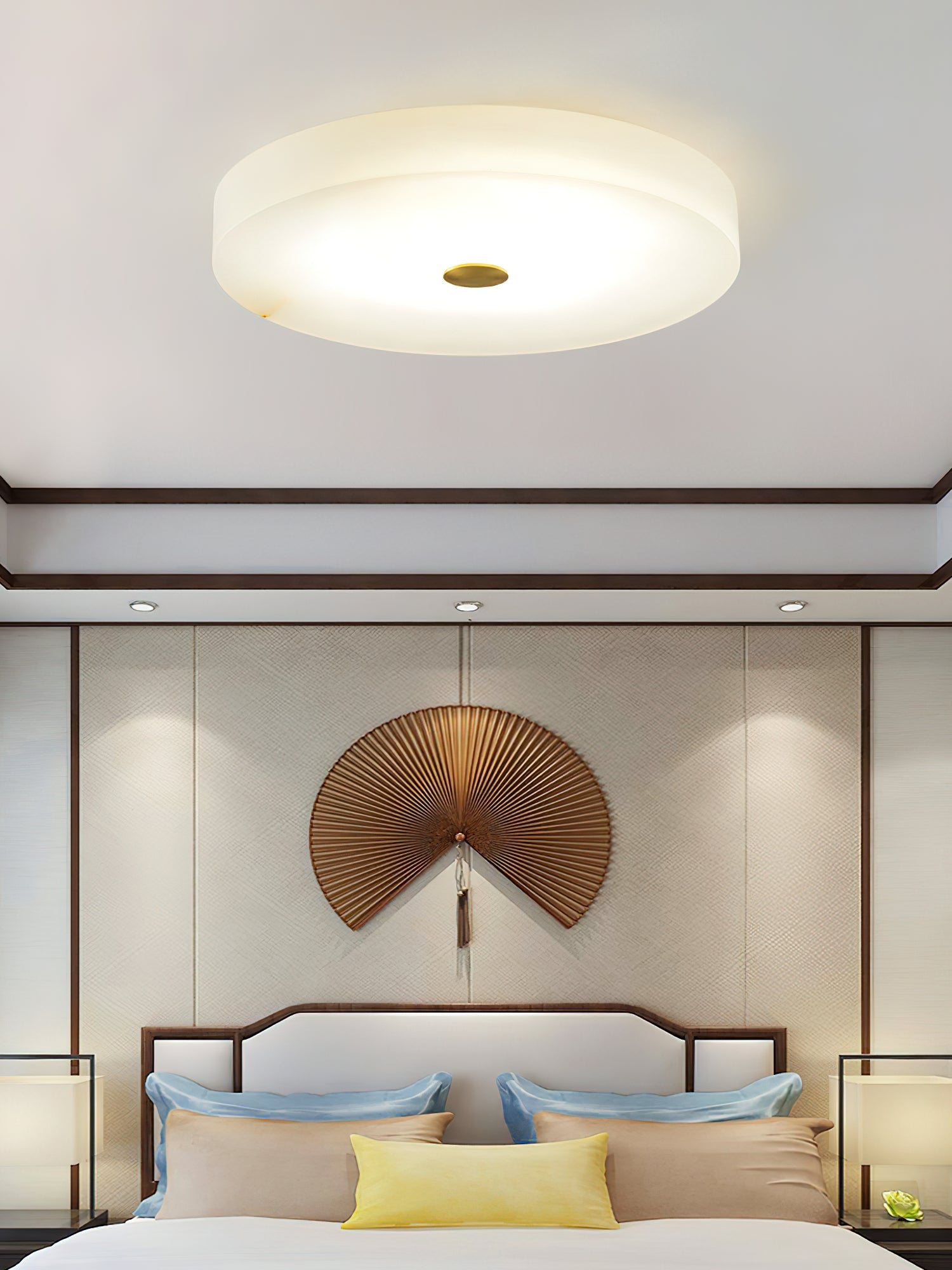 Alabaster Stone Ceiling Lamp – Warm Glow with Brass Accents