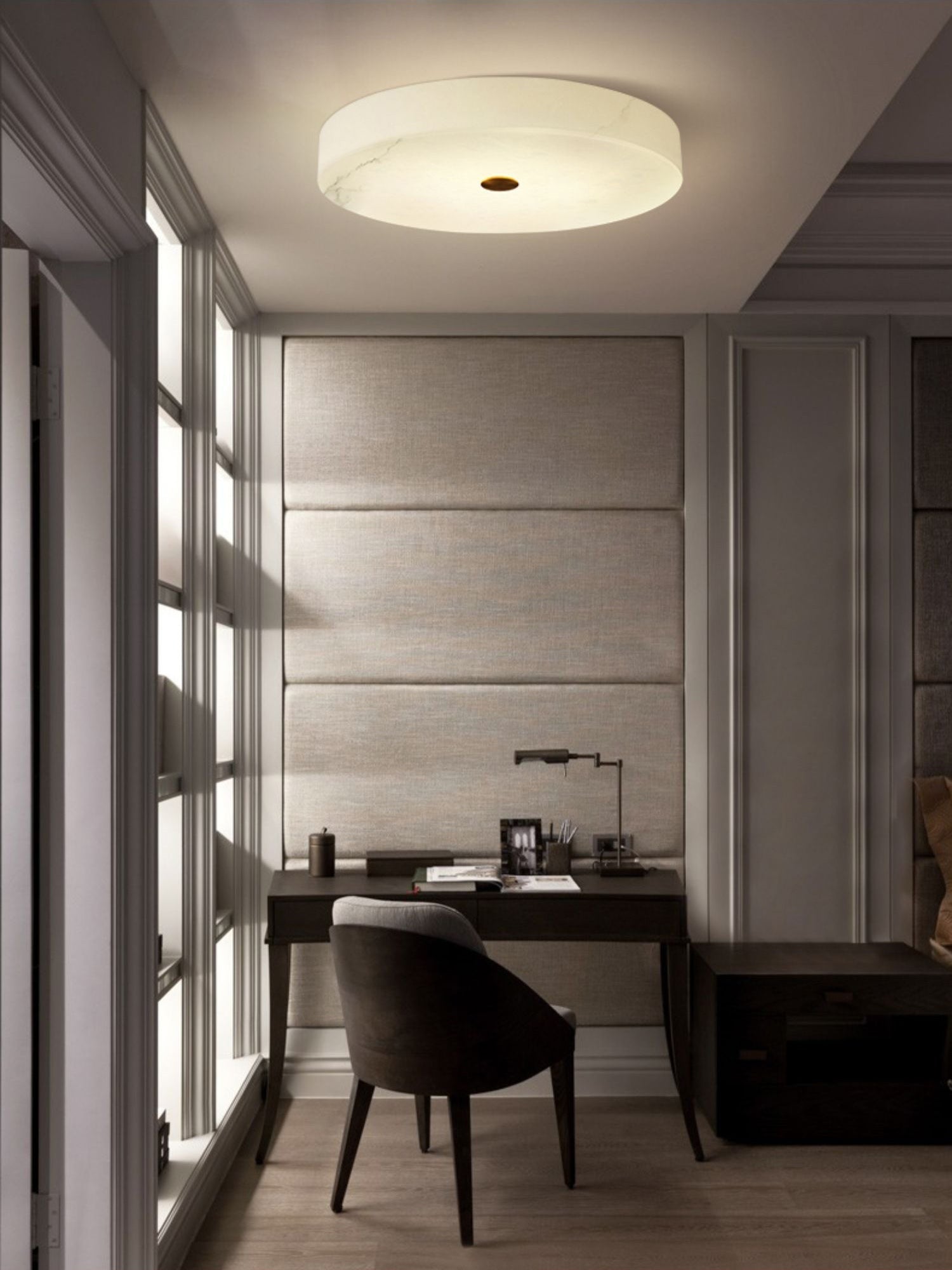 Alabaster Stone Ceiling Lamp – Warm Glow with Brass Accents