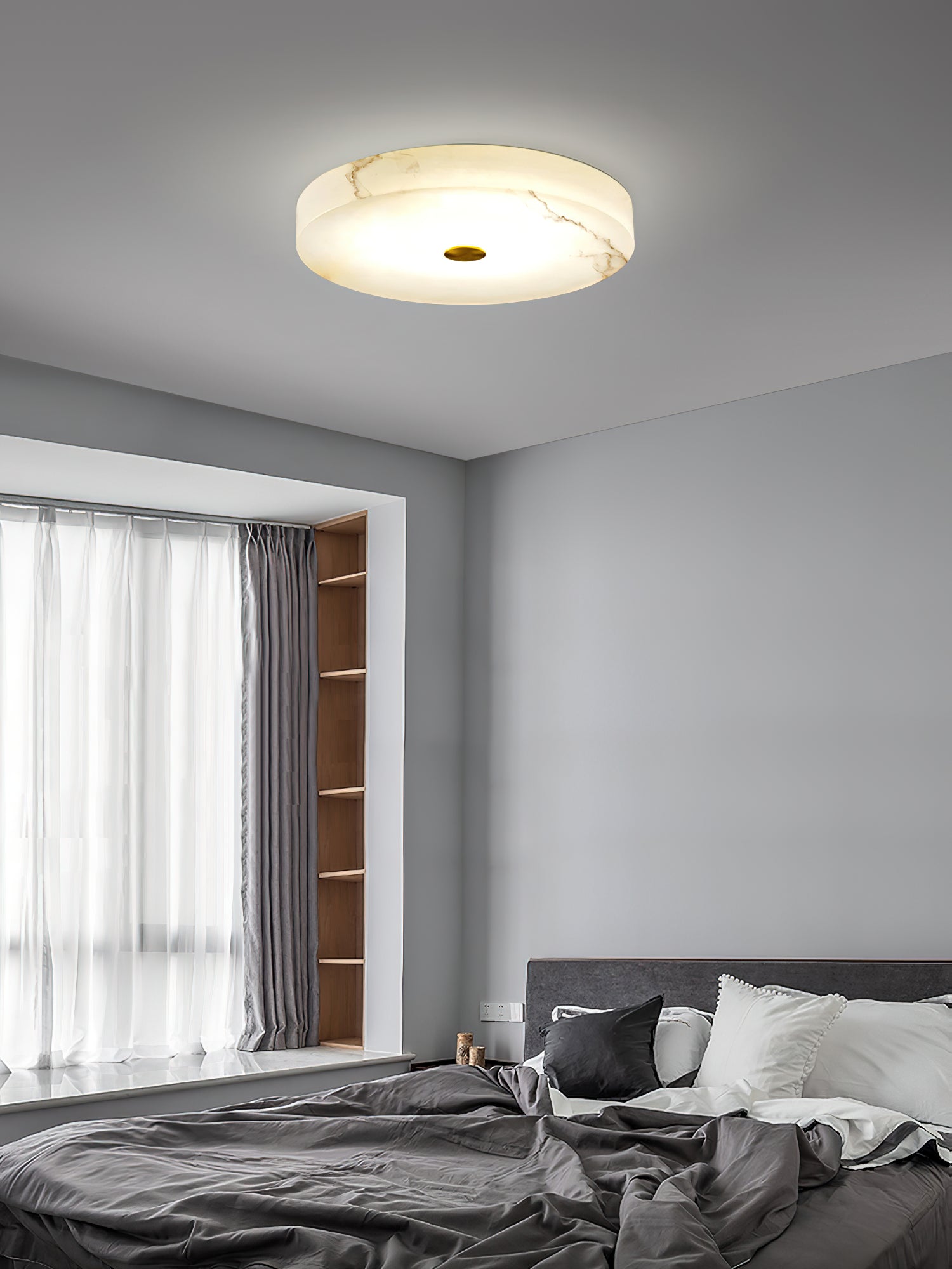 Alabaster Stone Ceiling Lamp – Warm Glow with Brass Accents