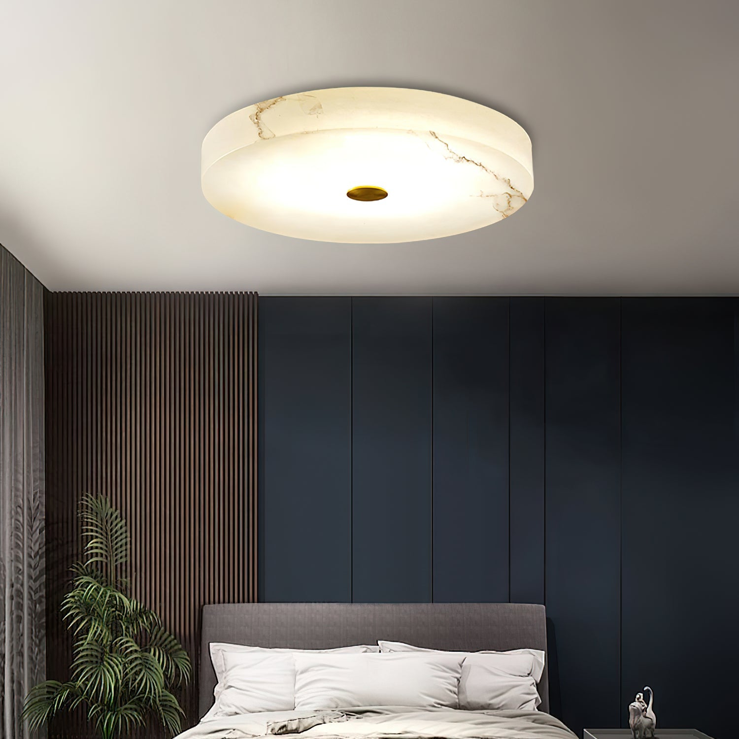 Alabaster Stone Ceiling Lamp – Warm Glow with Brass Accents