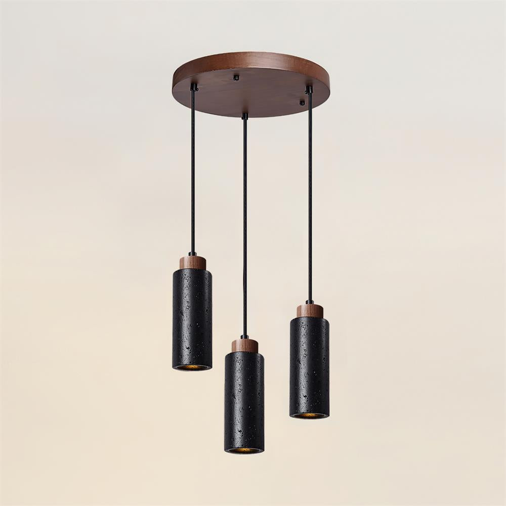 Stylish Wood & Travertine Ceiling Pendant – Adjustable Hanging Light