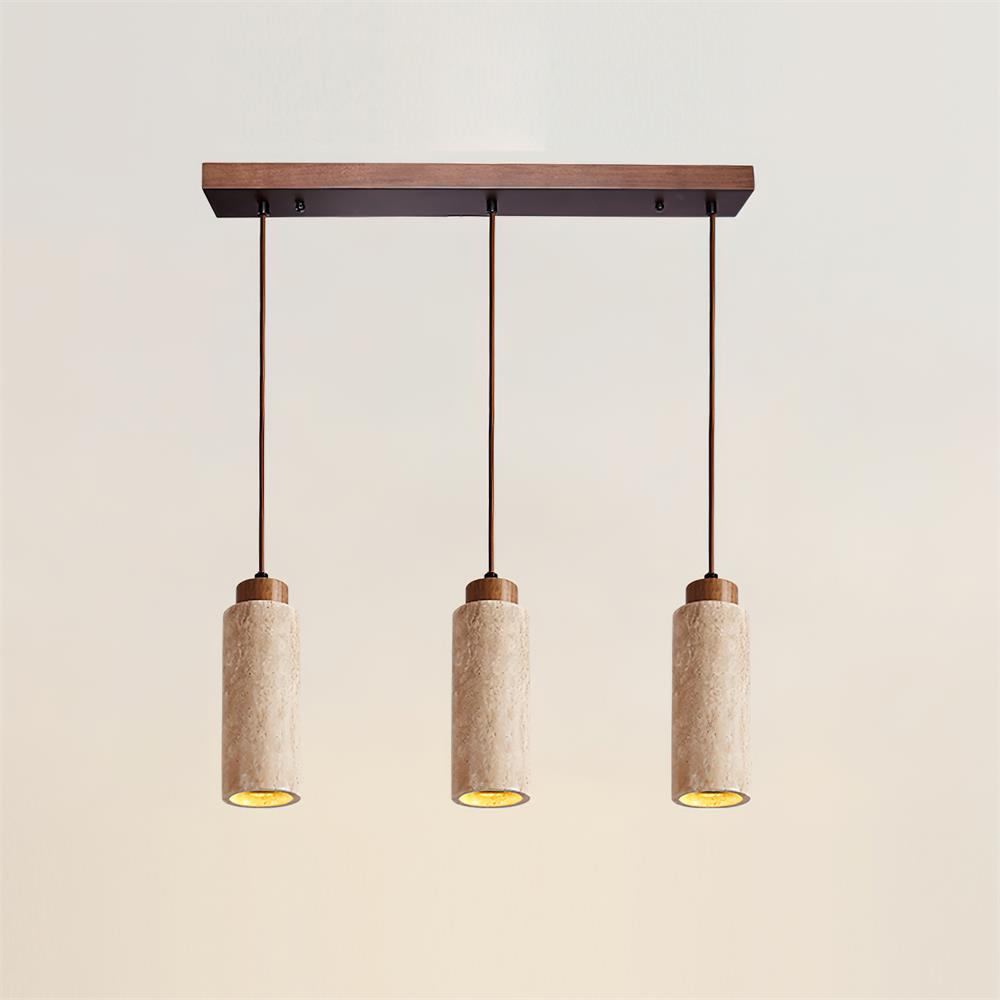 Stylish Wood & Travertine Ceiling Pendant – Adjustable Hanging Light