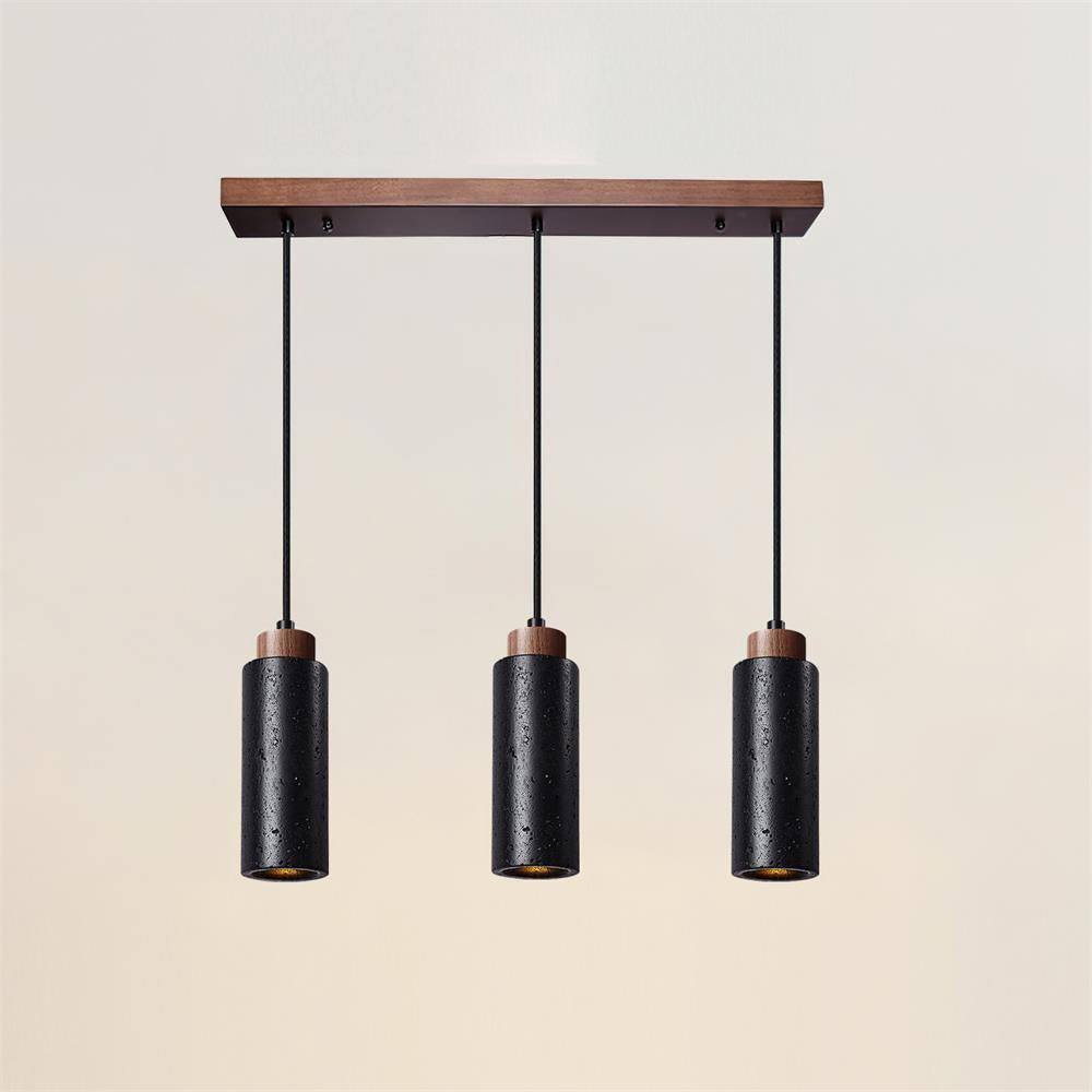 Stylish Wood & Travertine Ceiling Pendant – Adjustable Hanging Light