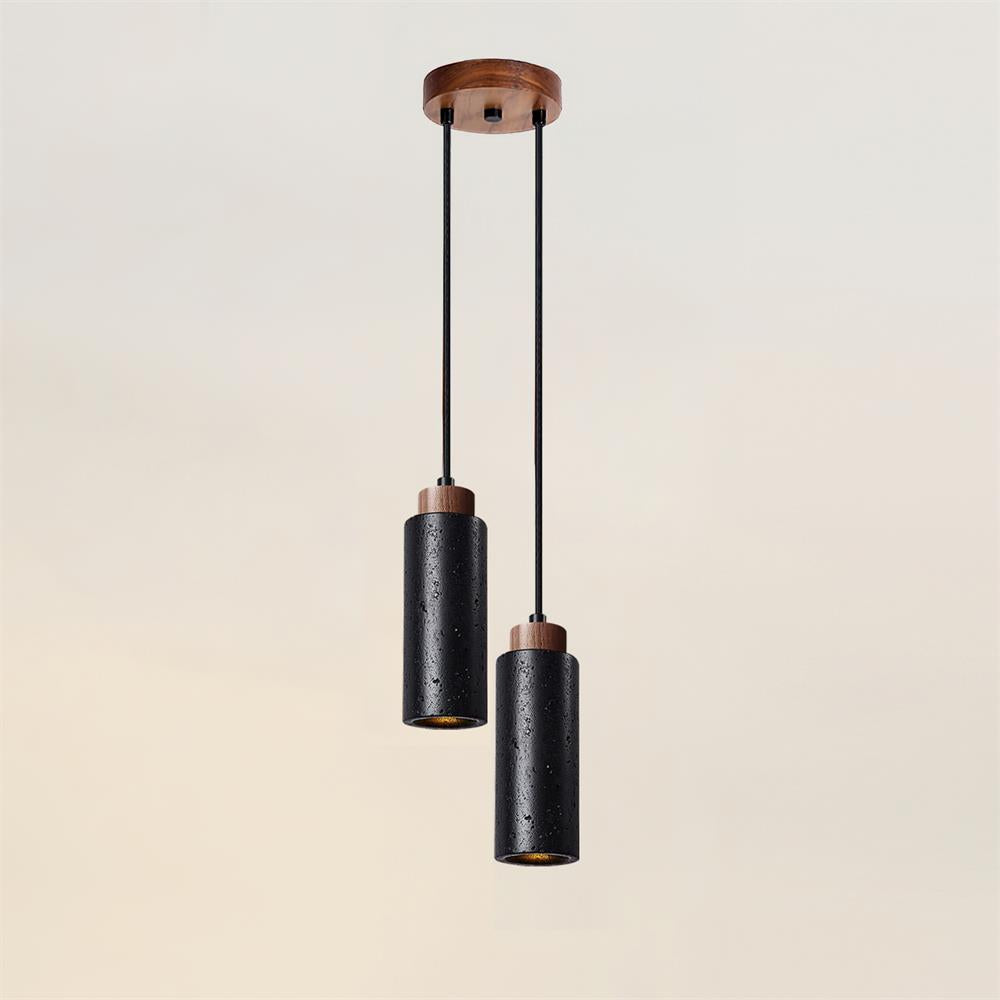 Stylish Wood & Travertine Ceiling Pendant – Adjustable Hanging Light
