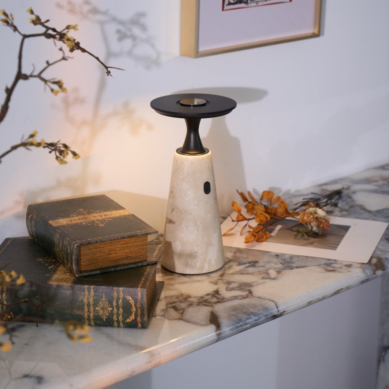 Portable Travertine LED Table Lamp – Touch Control, USB Rechargeable