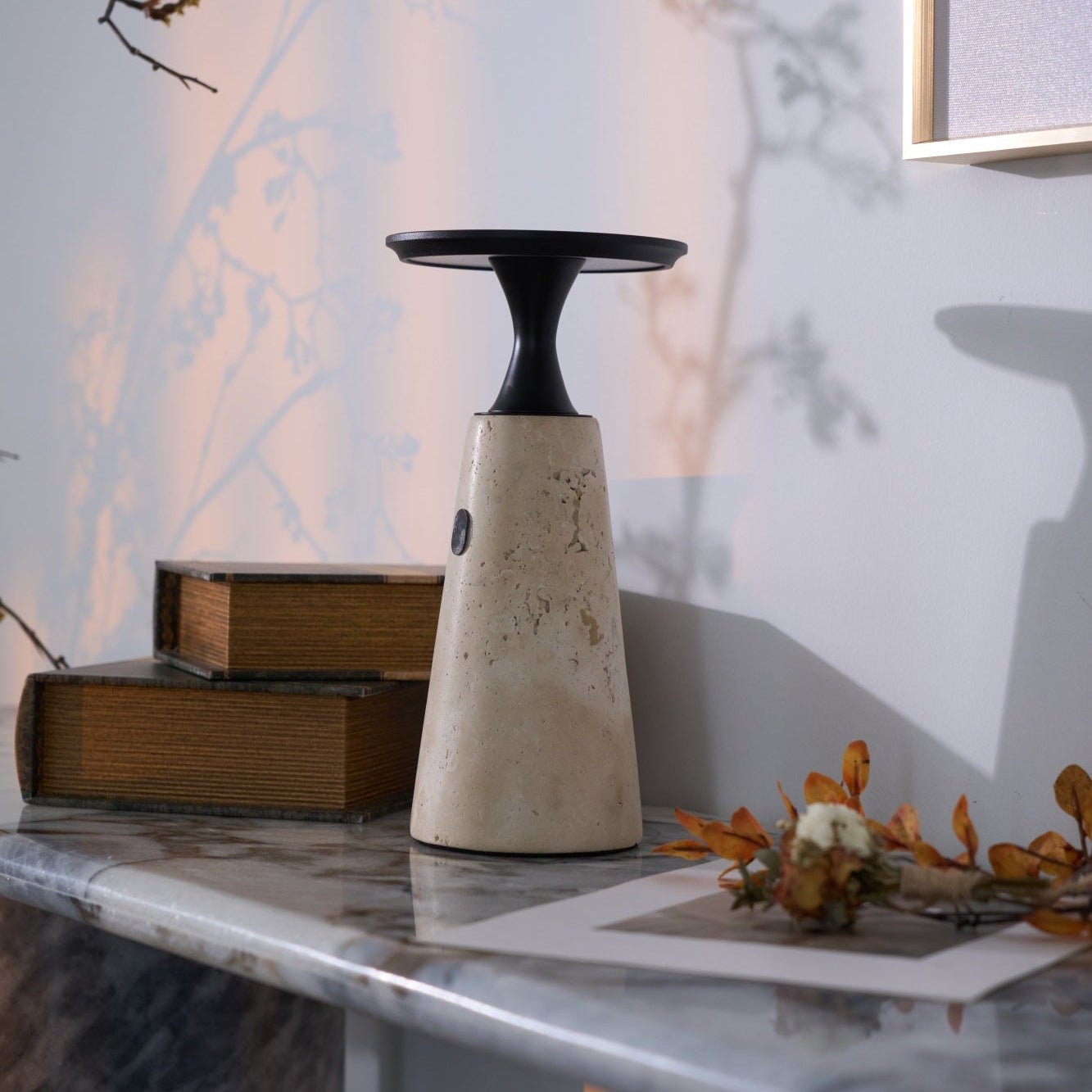 Portable Travertine LED Table Lamp – Touch Control, USB Rechargeable