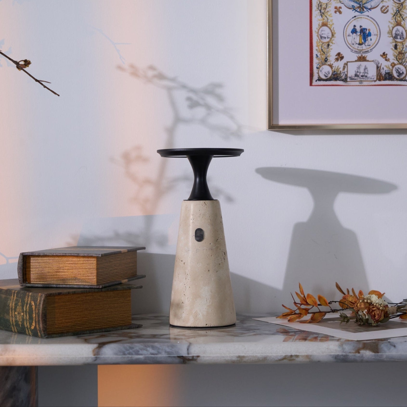 Portable Travertine LED Table Lamp – Touch Control, USB Rechargeable