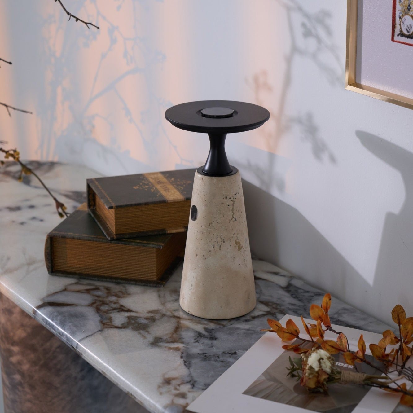 Portable Travertine LED Table Lamp – Touch Control, USB Rechargeable